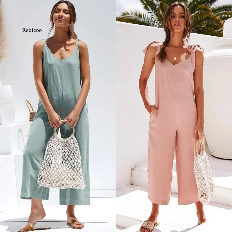 

Women Solid Fresh Overalls Jumpsuits Vogue Candy Color Summer Casual Rompers Trousers Playsuits Woman Jumpsuit Backless
