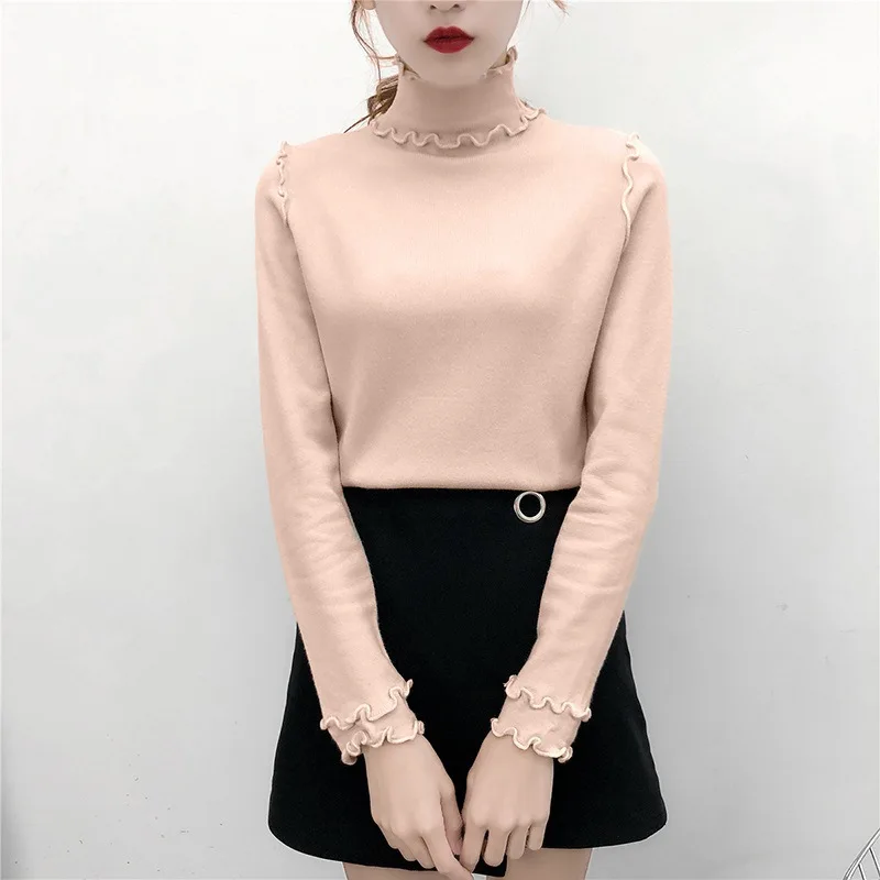 Turtleneck Ruffles Sweaters Fashion 2018 Women Autumn Winter Slim Sweater Pullovers Warm Long Sleeve Ins Vintage Female |