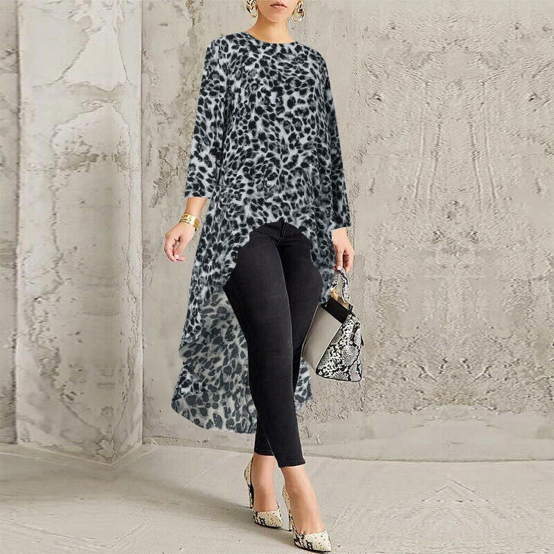 

Женская Асимметричная футболка с длинным рукавом и леопардовым принтом