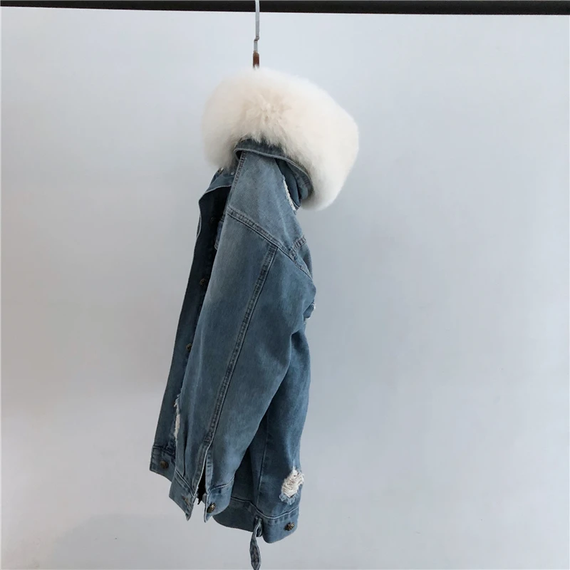 2019 джинсовая парка натуральный мех пальто зимняя куртка Для женщин сапоги на