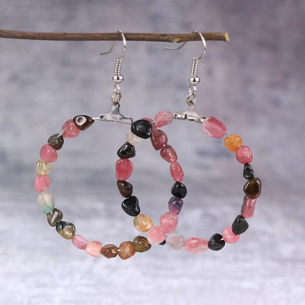 Женские серьги с натуральным камнем красочные турмалиновые висячие роскошные