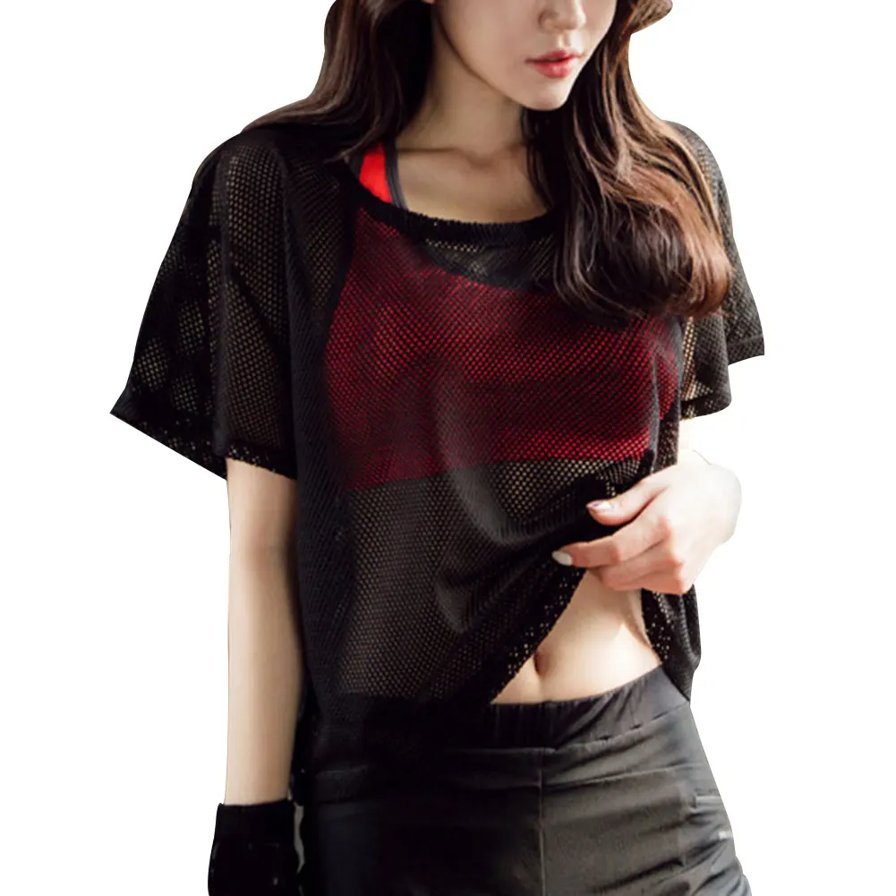 Женская футболка с короткими рукавами для йоги сетчатая дышащая быстросохнущая