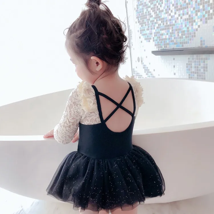 

Детский купальник, кружевная Милая одежда принцессы для девочек, газовое платье, Цельный Детский купальник с длинными рукавами