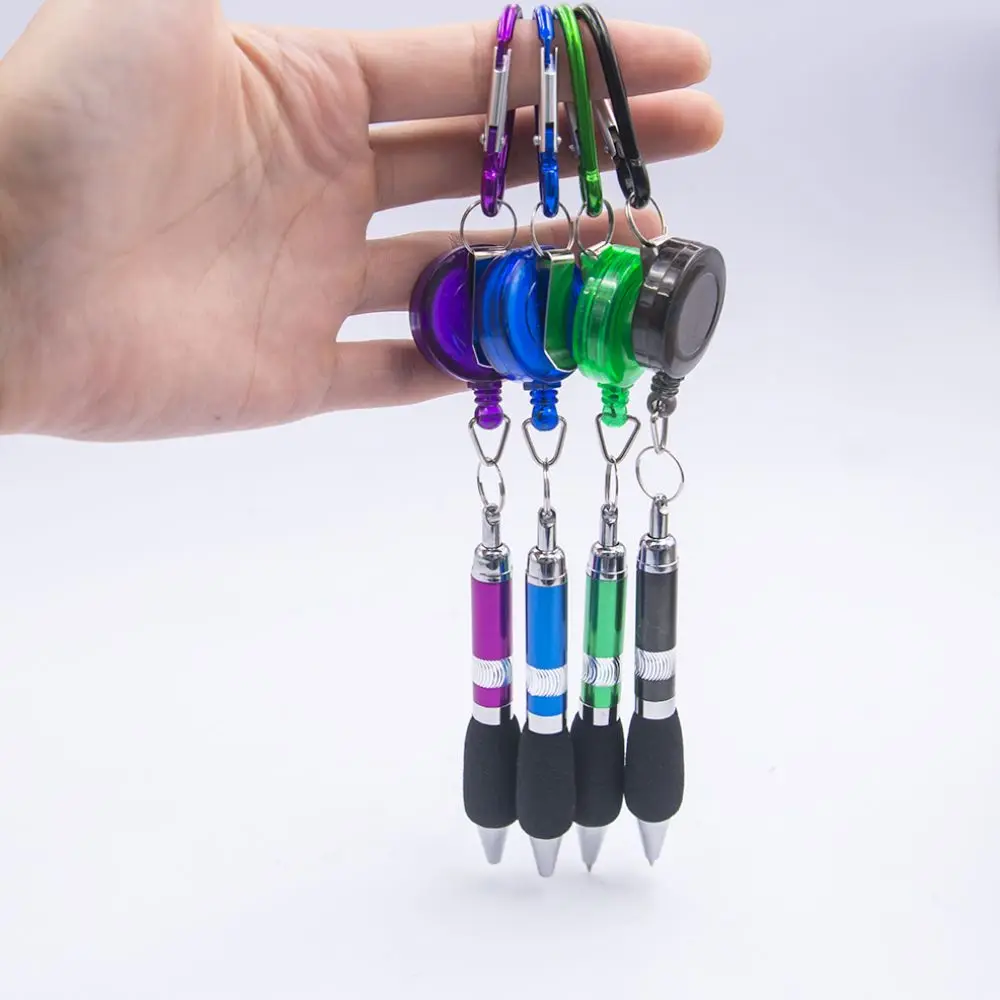 

1pc Cute Retractable Badge Reel Ballpoint Pen Belt Clip Chain Carabiner Key Ring Lanyard Pen School Supplies Office Accessories