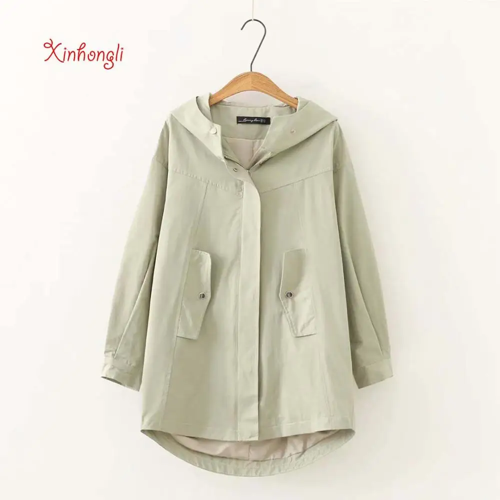 Большие размеры женские свободные Тренчи на молнии с капюшоном 2020 новые осенние