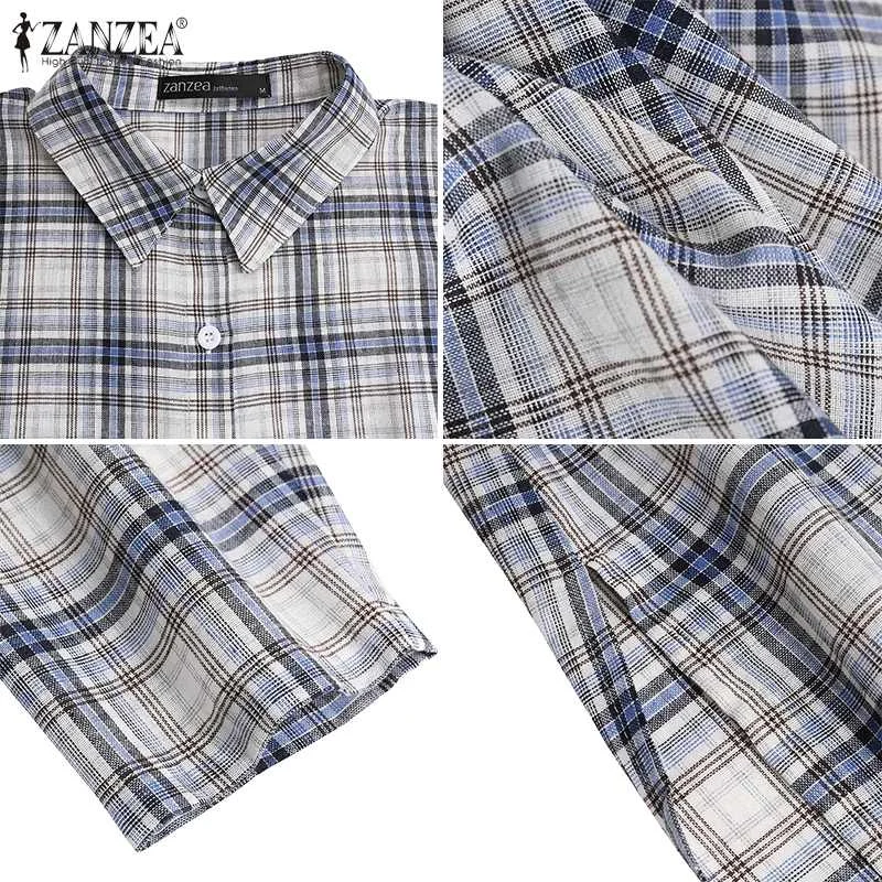 

ZANZEA New Women Vent Long Blouses S-5XL Vintage Plaid Shirt Single Breasted Turn down Collar Cotton Long Sleeve Button Feminina