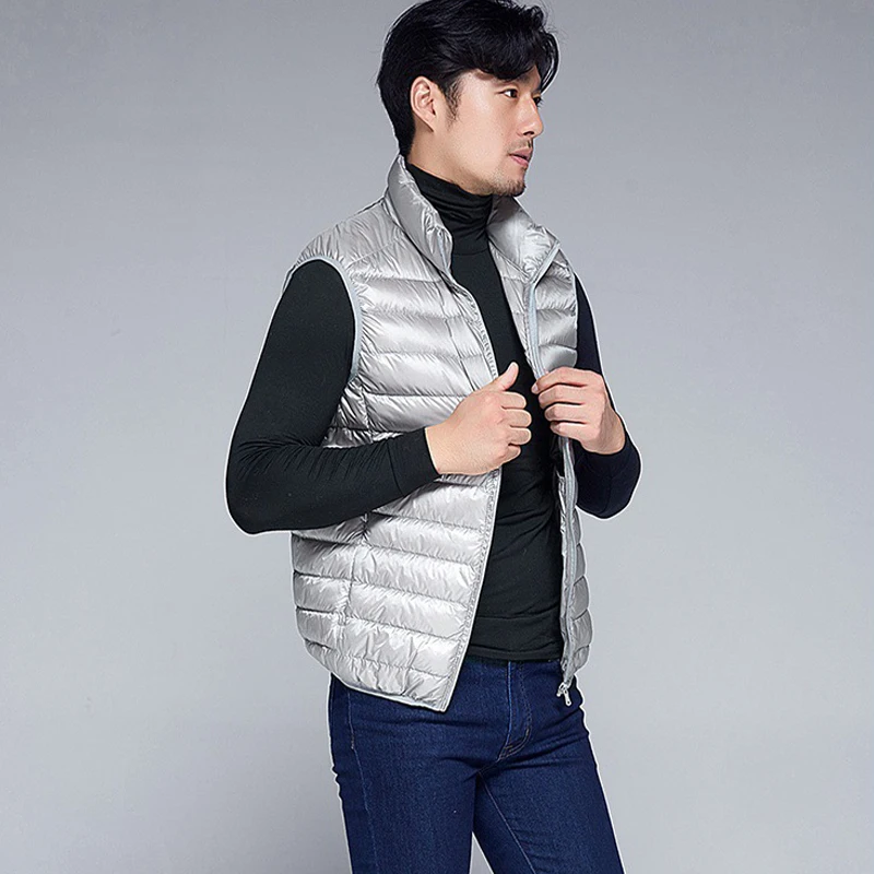 Мужская пуховая куртка без рукавов Сверхлегкий Приталенный жилет на белом