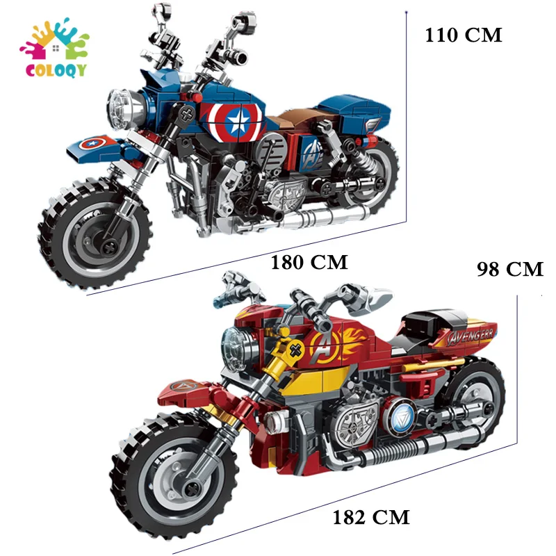 

Disney Toys Red Iron Man Motobike Building Blocks Avengers Super Heroes Blue Captain Figures Bricks DIY Toys For Children Gifts