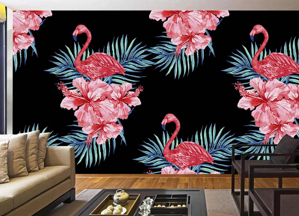 

Custom wallpaper Southeast Asian style hand-painted red flamingo creative background wallpaper wallpaper mural 3d wall for