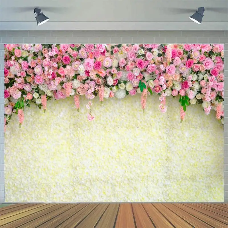 

Rose Flowers Arched Roof Wall Wedding Photo Backgrounds Baby Shower Kids Portrait Marriage Stage Backdrops Poster Decor