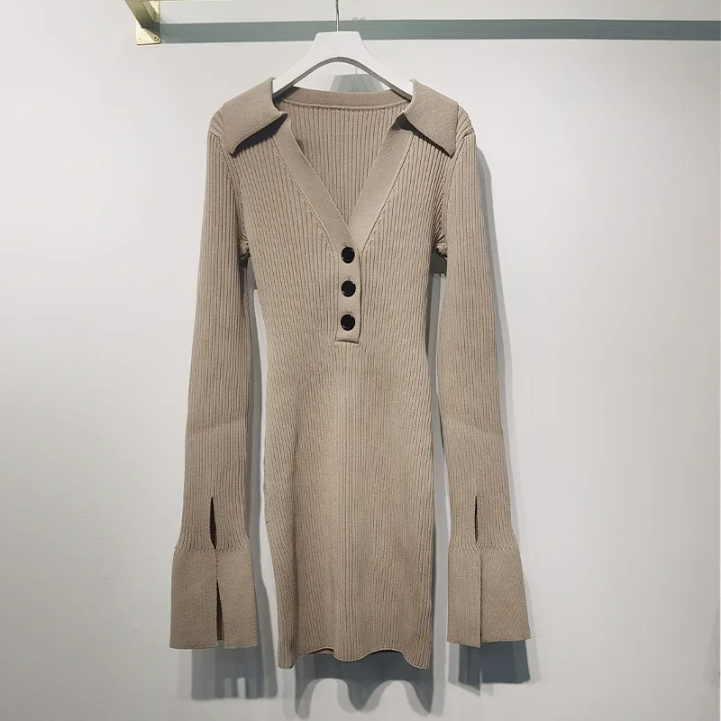 

2021 Early Spring New Knitted Slim Long Sleeve Beaded Dress Women's Fashion