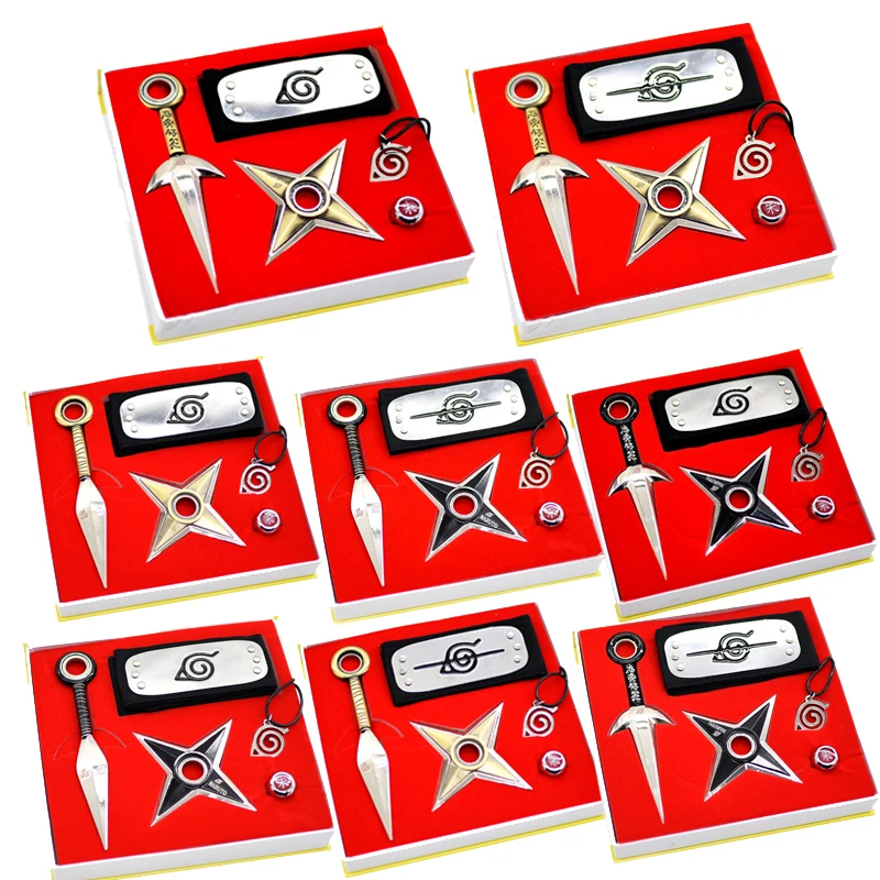 

Naruto Model Toys Set Kids Gifts Japan Anime Figures Cosplay Forehead Headband Darts Shuriken Kunai Ring Weapon Pack Pendant