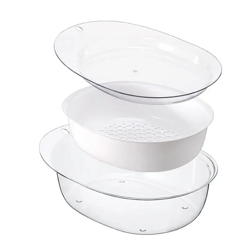 

1 Set of Simple Style Basket Transparent Three-layer Fruit Plates Kitchen Drain Basket