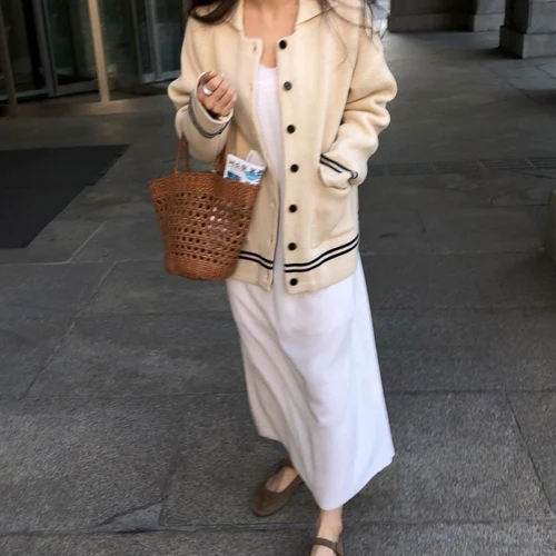 Полосатая Толстая линия пуговиц Повседневная Свободная 2019 Новое поступление