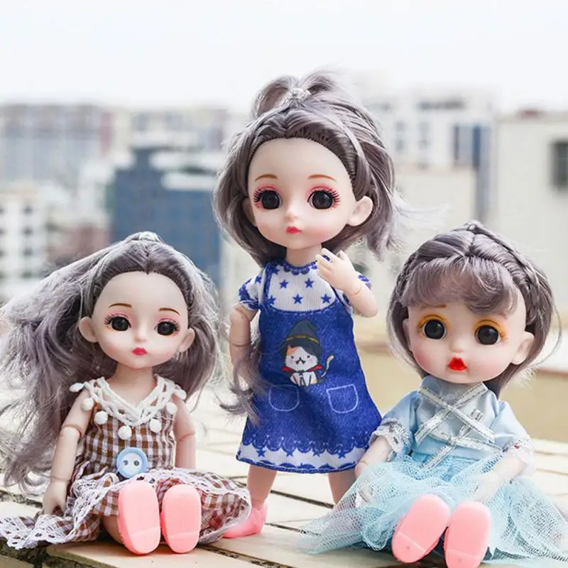 

Movable Joints Doll Girl Toy Makeup Dress Up Cute Brown Blue Eyeball Dolls With Fashion Dress For Girls Toy Random Style