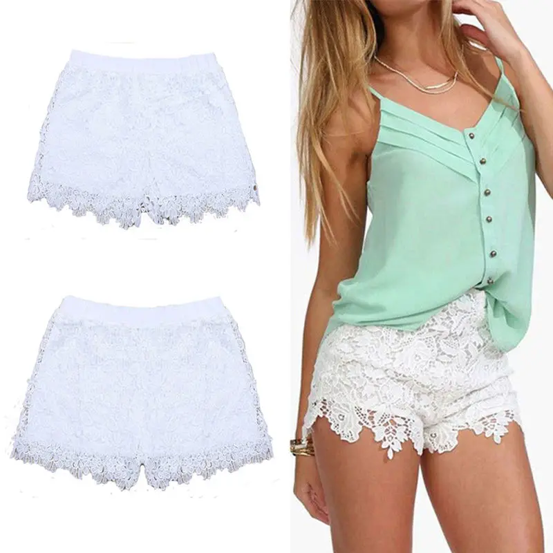 Summer Womens Sweet Cute Crochet Tiered Lace Shorts Skorts Short Pants | Женская одежда