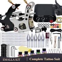 emalla beginner complete tattoo kit tattoo gun machine ink set power supply grips permanent makeup tools for body art tattoo set