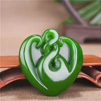 green jade heart pendant necklace chinese hand carved fashion charm jewelry natural jadeite amulet accessories men women gifts