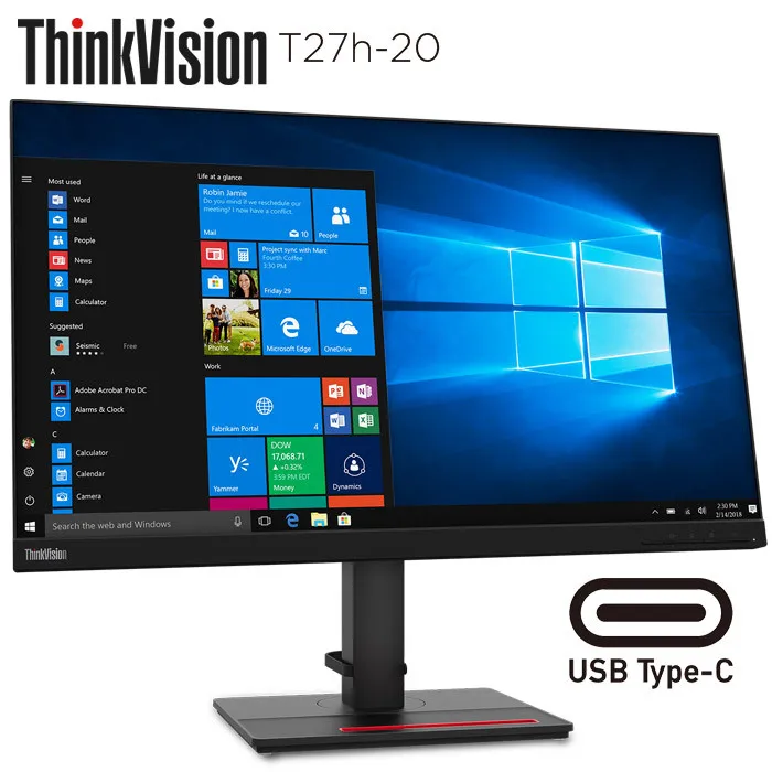 Монитор 27 USB-C HDMI DP Lenovo ThinkVision T27h-20 2560x1440 4мс поворотный и регулируемой высоты, хаб USB 3.0 On.