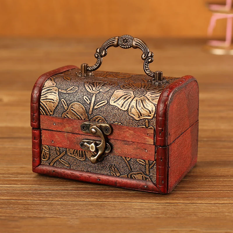 Винтажная деревянная коробка в стиле ретро с замком для хранения сокровищ