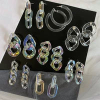 fishsheep colorful acrylic chain earrings for women big geometric circle long transparent dangle earring 2022 fashion jewelry