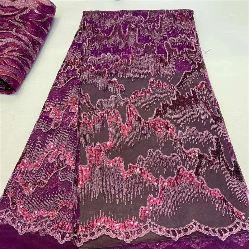 Purple Sequins Tulle Lace African Lace Fabric 2022 Beautiful High Quality French Mesh Net Lace Fabrics 5 Yards For Wedding Dress