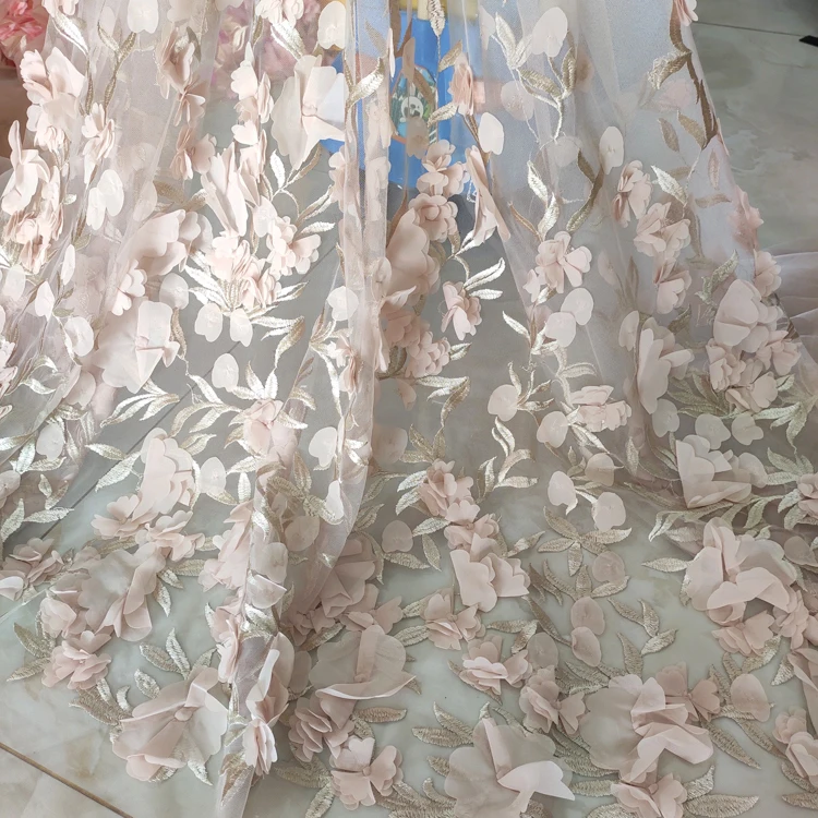 

Three-dimensional Colorful Chiffon Flower Mesh Embroidery Fabric For Skirt Wedding Dress Designer Fabric