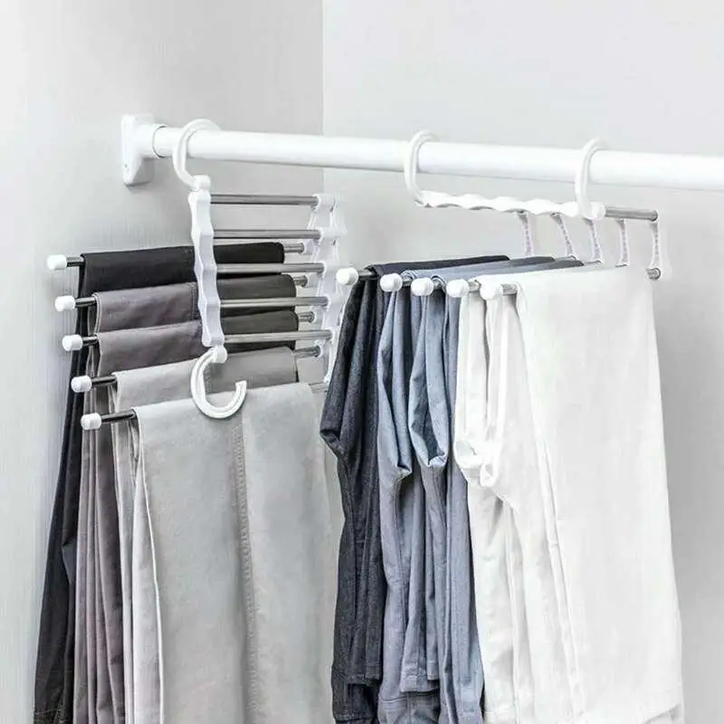 

Multifunction Clothes Hangers Wardrobe Finishing Racks Stainless Steel Magic Hanger Pants Shelf Storage Organizer Space Saveing
