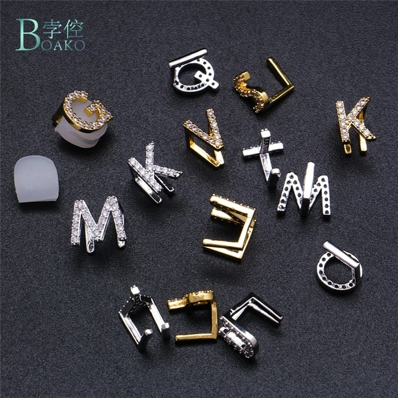 Хип-хоп 26 букв Золотые/серебряные зубы Grillz все Iced Out микро Pave CZ зубные грили с силиконовые Украшения для тела подарок B40