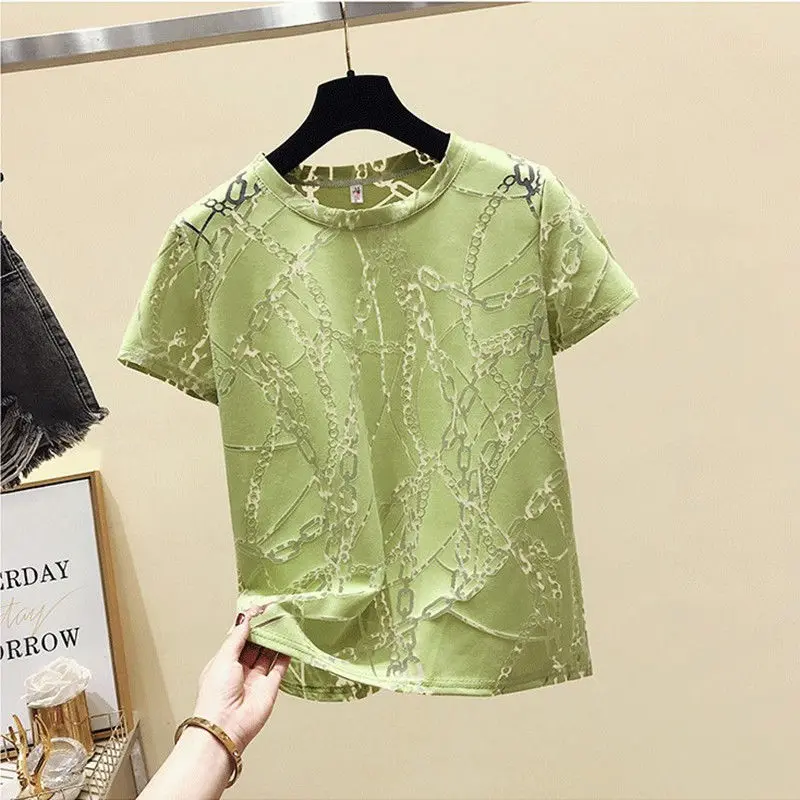 

Summer 2021 new half sleeve heavy industry personalized mesh slim versatile T-shirt women's hollow bottomed top