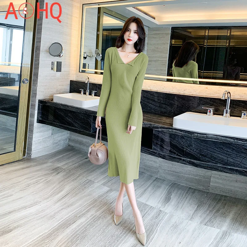 

Knitted Dress Casual Vacation Autumn/winter New Women's Dress Slim Thin Long Sexy Elegant Dress