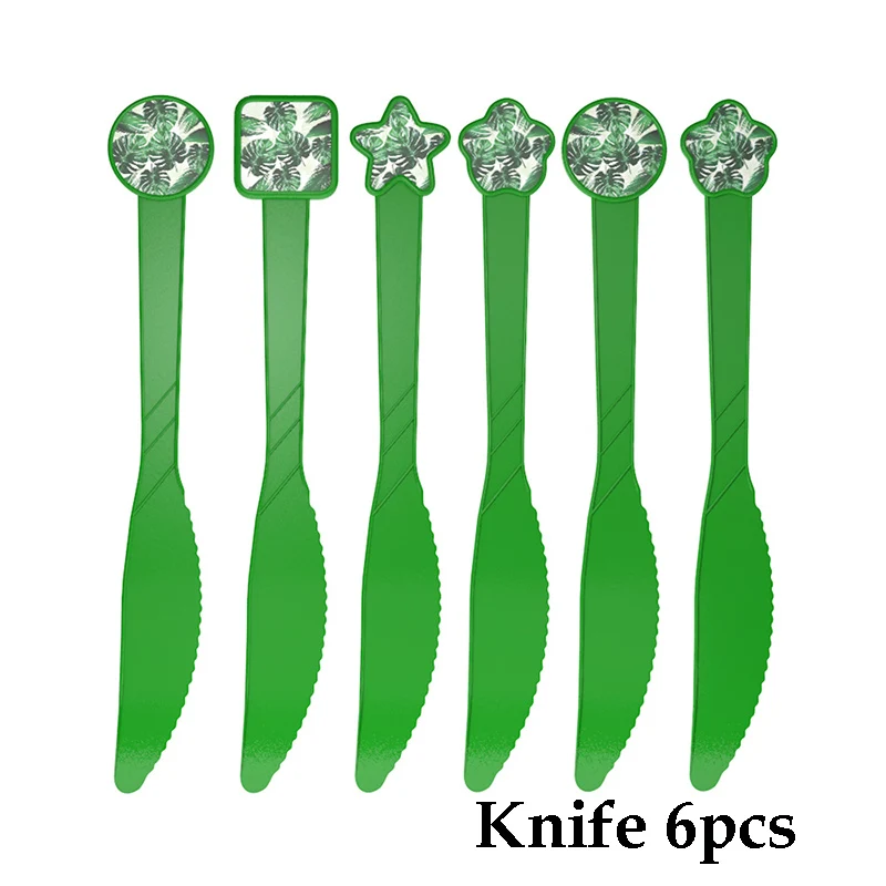 kinfe 6pcs Гавайская одноразовая посуда с листьями для летней вечеринки бумажная тарелка салфетка для чашек тропический Свадебный день рождения, мероприятие, вечеринка - Цвет: kinfe 6pcs