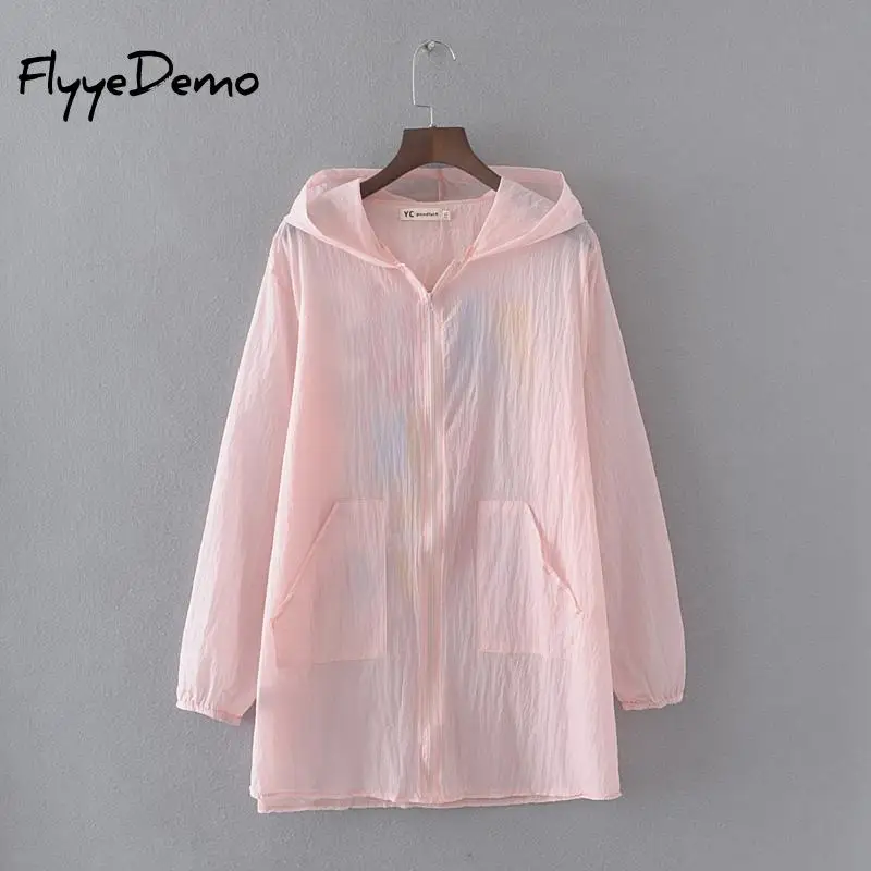 

Transparent Thin Sunproof Cardigan Tops Women Letter Printed Cropped Jacket Ladies Summer Long Sleeve Jacket with Hood Plus Size