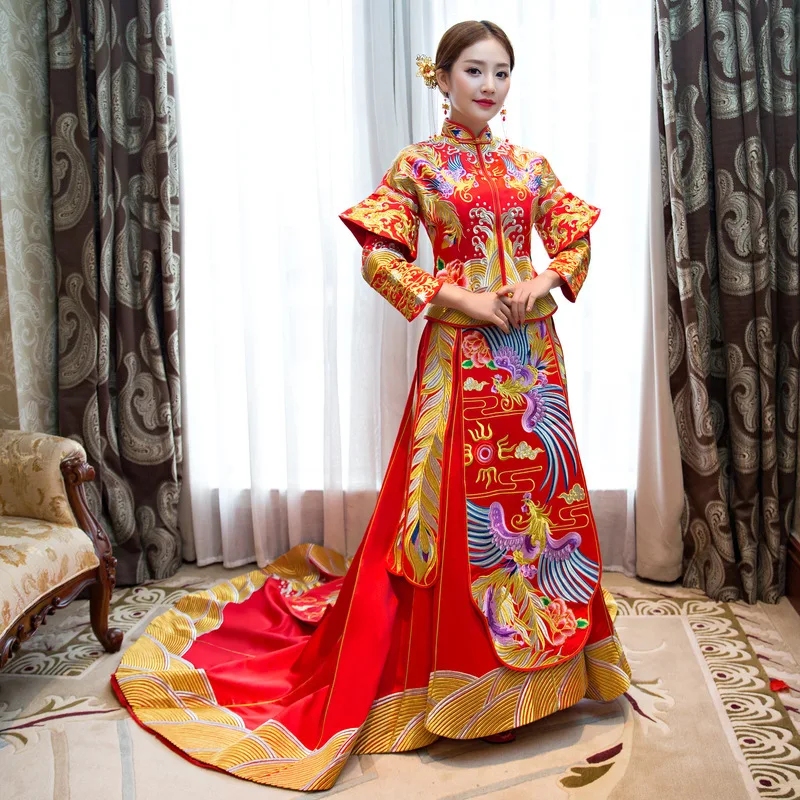 Новинка 2020 свадебное платье Xiuhe дракона Феникса большое китайское для невесты беременных женщин тост Qipao