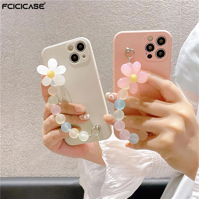 Корейский бриллиантовый чехол для телефона с браслетом и цветком iphone 11 XR XSMax X 7 8