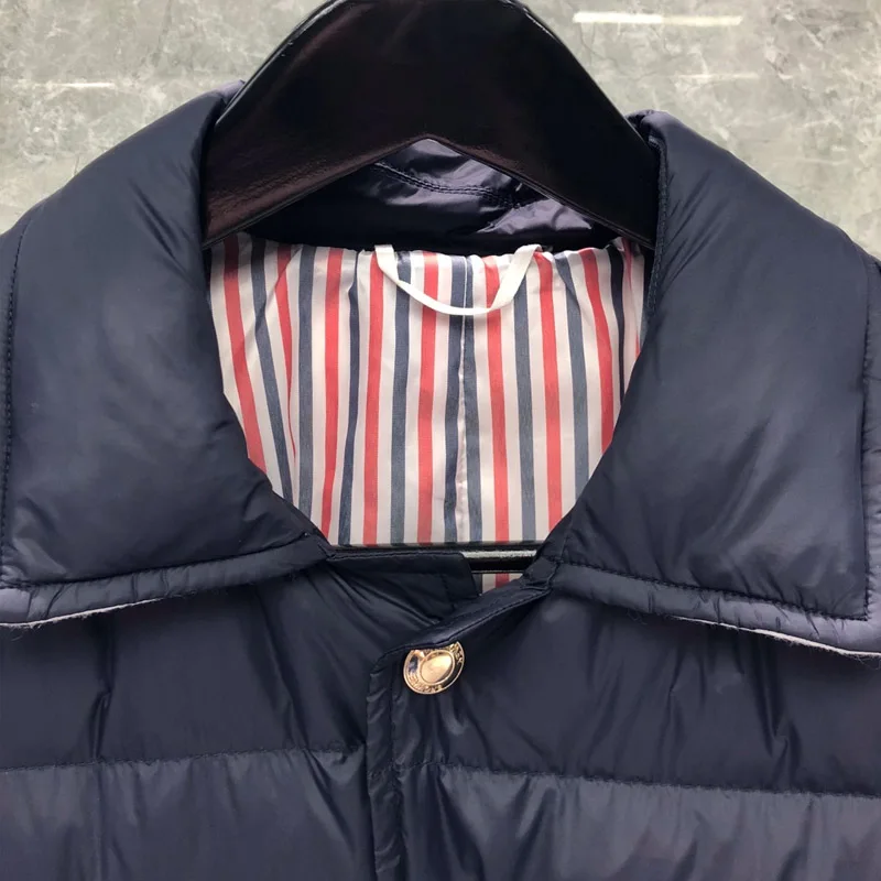 TB THOM Men's Winter Jacket Down Jackets Fashion Brand Navy Overcoat Down-Filled Matte Nylon 4-bar Stripe Wholesale TB Jacket