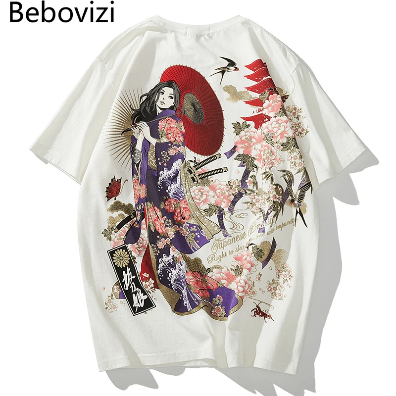 

Bebovizi Men Hip Hop Streetwear T Shirt Samurai Print T-Shirt Harajuku Cotton 2021 Summer Short Sleeve Tshirt Japanese Black Top