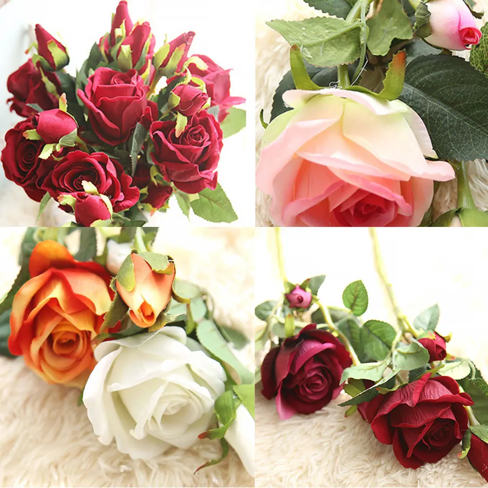 Искусственные цветы розы 3 головки розовые Белые пионы Шелковый цветок букет