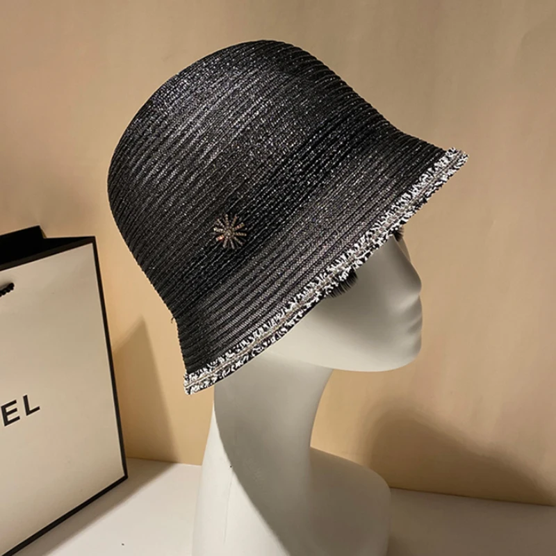 

2021 simple Summer women's Beach Hat Female Casual Panama Beach Hat Lady Brand Pearl Lace Straw cap girls Sun Hat Maershei