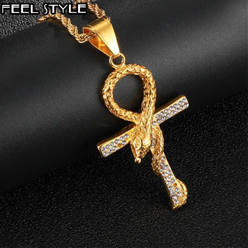 Хип-хоп крест змея со стразами Iced Out Bling ожерелья и подвески для мужчин ключ жизни