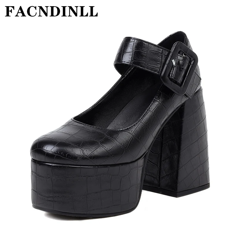 

Fashion Women Pumps New 2022 Spring Autumn Retro Mary Janes Chunky High Heels Platform Black Brown Dress Party Wedding Shoes 42