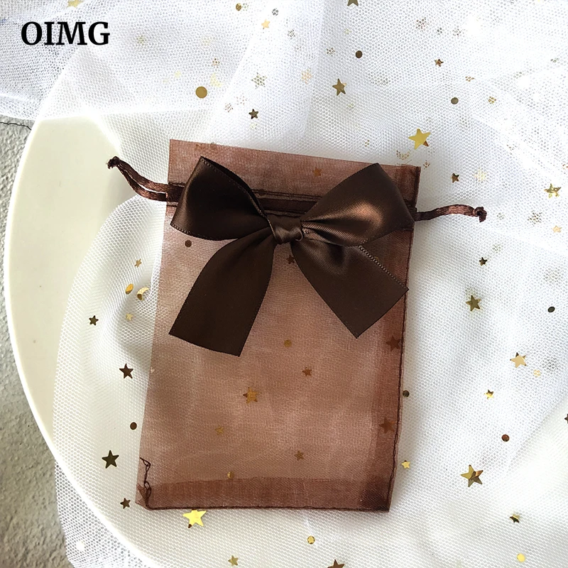 

9x12 Brown Butterfly Knot Organza Bag Jewelry Packaging Candy Wedding Favors Pouches Drawable Bags Present Sweets Pouches 1pcs