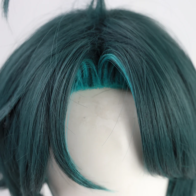 

Anime Genshin Impact Xiao Cosplay Wig Mixed Dark Green Blue Short Heat Resistant Hair Adult Halloween Role Play