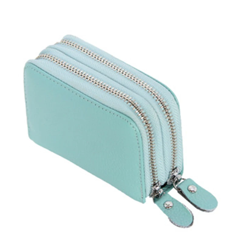 

Hot Selling Men Women Card Holder Leather Cute Double Zipper Card Wallet Small Purse Cards Holder -B5