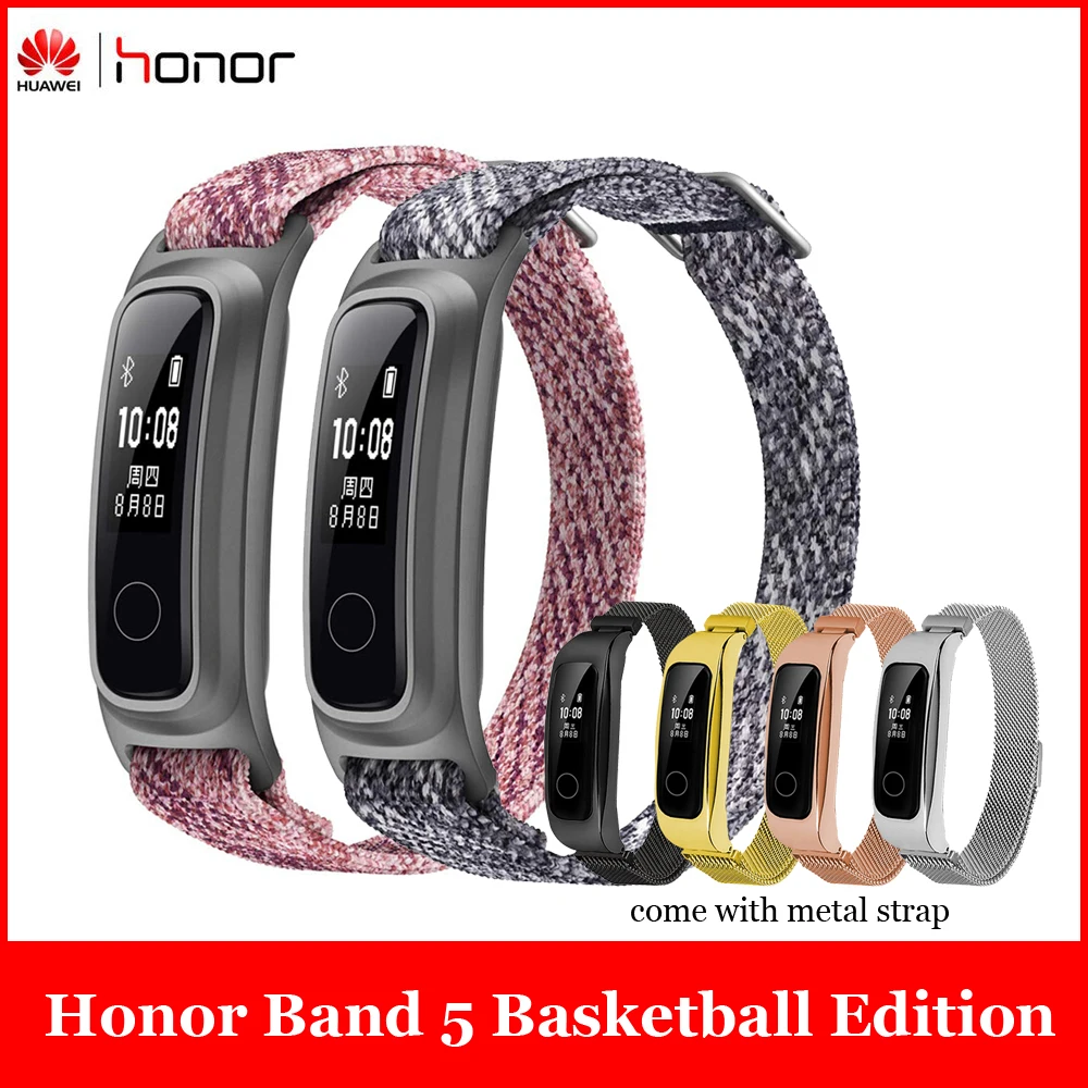 Huawei Honor Band 5 Баскетбол издание ж/металлический ремешок, умный браслет часы AMOLED сердечного ритма фитнес-трекер сна Спорт