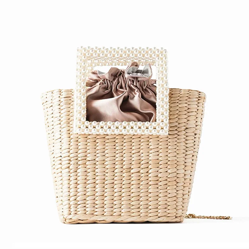 Соломенная Сумка ZA с жемчужными ручками для женщин модная плетеная сумочка на