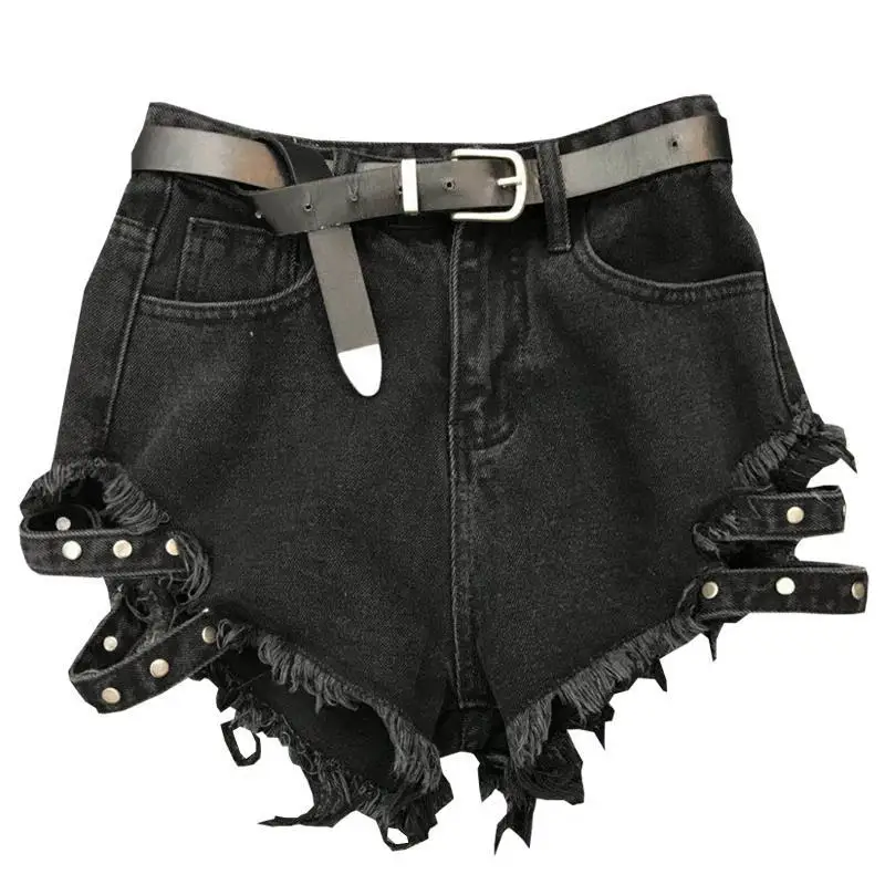 

Black Denim Shorts women's high waist summer Korean version wear loose wide legs show thin hairline sexy A-line hot pants
