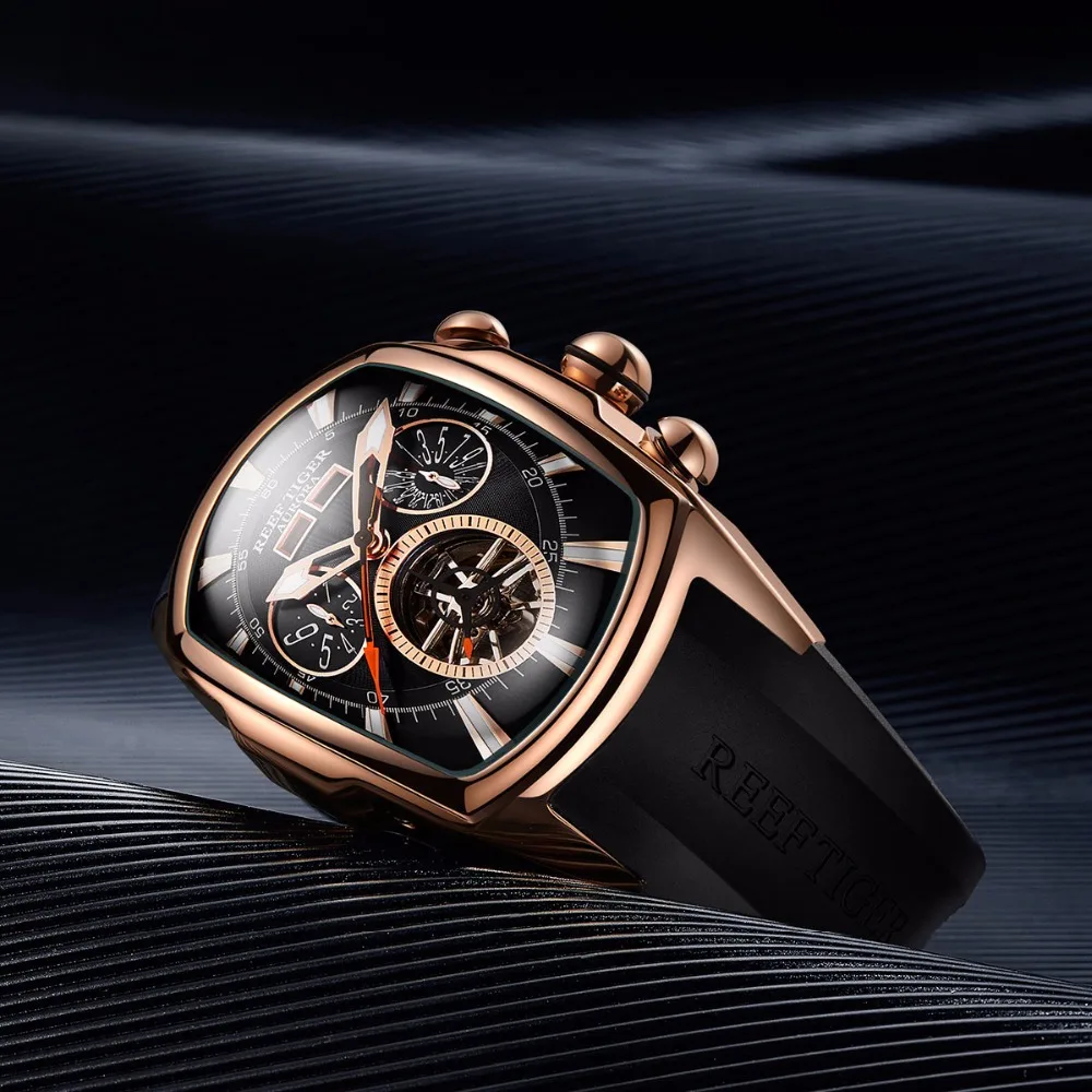 Риф Тигр/RT роскошные часы Мужские Турбийон аналоговые автоматические розовое