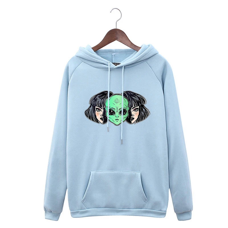 

2021 Gothic Fall Winter Clothes Women Alien Print Hoodie Plus Size Hoodie Sweatshirts Vintage Warm Long Sleeve Hip Hop Pullover