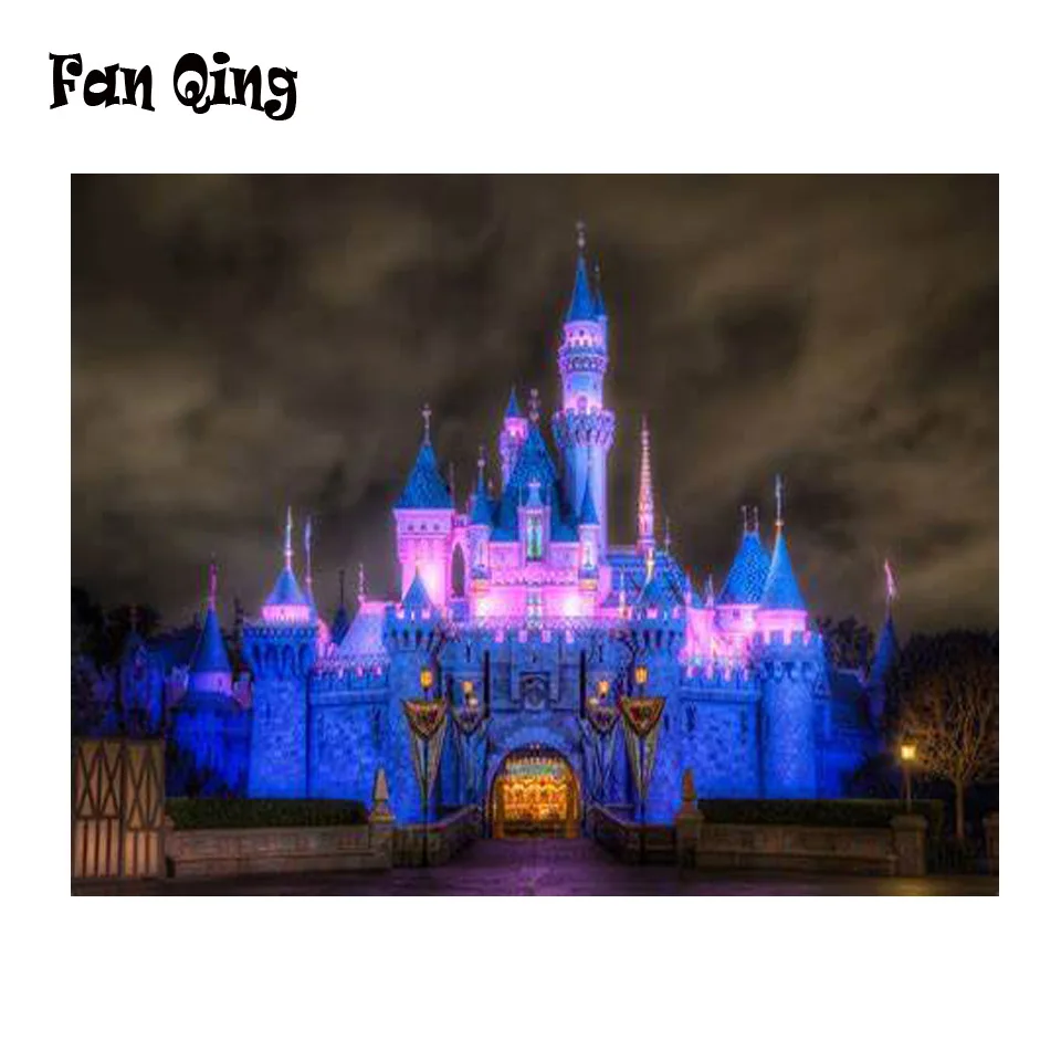 

Алмазная 5D картина «сделай сам», полноразмерная/круглая картина с изображением замка, ночного света, алмазная вышивка, мозаика, подарок